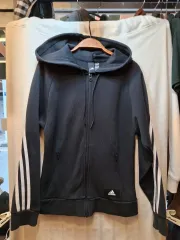 アディダス 3本線 フード ジップアップ ブラック