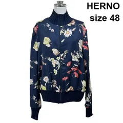 ◇ ヘルノ HERNO シルクブルゾン ジャンパー アウター 長袖 ハイネック 花柄 ネイビー シルク100％ 48 M 9号 レディース S6C633のサムネイル