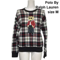 ◇ ポロバイラルフローレン Polo ポロベア クルーネックスウェット トレーナー 長袖 チェック柄 クマ 裏起毛 綿混 M 9号 レディース S6C627
