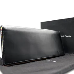 未使用 Paul Smith ポールスミス マルチストライプ エッジ 長財布 レザー ブラック 黒 本革 二つ折り フラップ ロングウォレット 紳士 メンズ ビジネス カジュアル