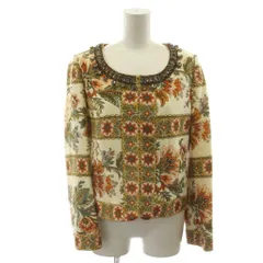 グレースコンチネンタル GRACE CONTINENTAL ノーカラージャケット 上着 38 ベージュ 花柄 ビジュー /RR