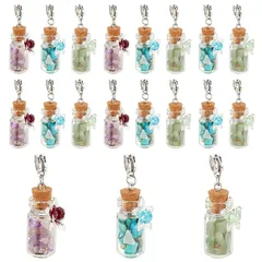 【新品】 [PH PandaHall] 20個入り さざれ石 小瓶入り ペンダント パワーストーン 花のデザイン ガラス瓶 砕石 ミニガラスボトル ミックス石 コルク瓶 クセサリーパーツ 幸運 ラッキー クラフト用品 ネックレス キーホルダー ハンドメイド 1