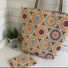 ❤️ SALE❣️太陽のような素敵なトートバッグ大とポーチ＊ジャガード織＊ベージュ＊