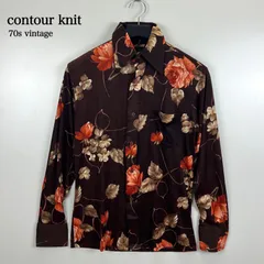 contour knit 70s vintage poly DISCO flower shirts S コンツールニット ヴィンテージ ポリエステル ストレッチ 花柄 長袖シャツ ヒッピー お兄系にも