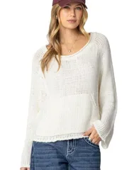 アディクテッド レディース アウター ニット・セーター ニット Edikted Womens Kangaroo Pocket Oversized Knit Top Cream クリーム