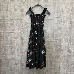 【k-363】Heidi Lauren 花柄 ロングワンピース ブラック 黒 フラワー柄 レディースM相当 シャーリング ノースリーブ 夏服 リゾート かわいい 体型カバー 新品タグ付き