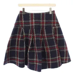 エムズグレイシー M'S GRACY フレアスカート タック ひざ丈 ツイード チェック柄 ウール混 38 紺 ネイビー /BB