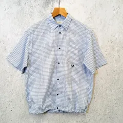 THE CRAFT CREW PRODUCTS ザクラフトクループロダクツ ビッグシルエット 半袖 チェック柄 裾ドローコード ブルー Lサイズ □〇