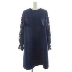 チェスティ Chesty ワンピース ひざ丈 長袖 切替 レース 1 青 ブルー 11S508 /AN21