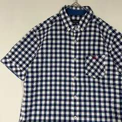 バーバリーブラックレーベル　BURBERRY BLACK LABEL　ギンガムチェック　シアサッカー　半袖シャツ　ボタンダウン　BD