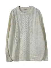 S GU ジーユー ウール オーバーサイズ ケーブル ラウンドネック ニット