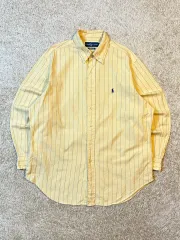 16 1/2 ポロ ラルフローレン クラシックフィット ブルーストライプシャツ レモン