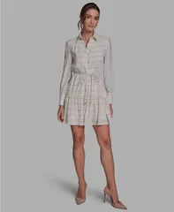 ビーシビージー レディース トップス ワンピース ミニ シャツ ダウン BCBG Womenstriped ButtonDown Mini Shirt Dress Charcoal チャコール