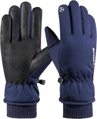 fogman 防寒手袋 タッチパネル対応 グローブ 厚手 防水 防滑 PU アウトドア 登山 スキー (ネイビー)