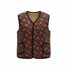 花柄キルティング ベスト ブラウン レディース