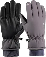 fogman 防寒手袋 タッチパネル対応 グローブ 厚手 防水 防滑 PU アウトドア 登山 スキー (グレー)