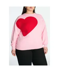 エロクイ レディース アウター ニット・セーター プラスサイズ ELOQUII Womens Plusize Big Heart Sweater Pink and red レッド