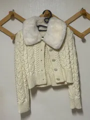 アイボリーファー カラ ニット カーディガン