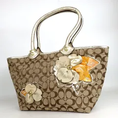 COACH コーチ シグネチャー フラワーモチーフ トートバッグ ショルダーバッグ キャンバス レザー 20-212(6)