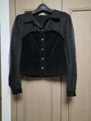 マイン ブラック シースルー ツアーベルベット 長袖 ブラウス