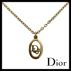 【Dior】ロゴ ネックレス ゴールド/金 カラー オーバル ペンダント ヴィンテージ Christian Dior/クリスチャンディオール (SER-7427)