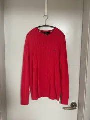 ビーンポール 鮮やかな赤色 カシミアブレンド ケーブル編み ニット M