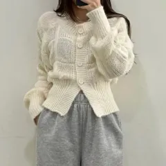 アイボリー ケーブル編み ニット カーディガン