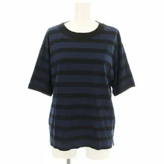 マーガレットハウエル MHL. COTTON LINEN STRIPE JERSEY 595-3168502 リネン混 ボーダー Tシャツ 2 ネイビー 黒 /☆G