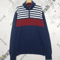 トミーヒルフィガー TOMMY モックネック ハーフジップアップ ニット ネイビー L 2400037