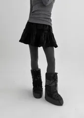 ブラックアップ クレセブンネット コーデュロイ バンディング ティアード ミニ スカンツ ブラック