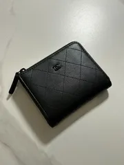 【CHANEL】シャネル マトラッセ L字ファスナー コンパクトウォレット　オールブラック