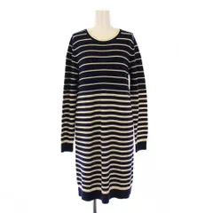 ラコステ LACOSTE ボーダークルーネックワンピース セーター ひざ丈 長袖 バイカラー ウール 40 アイボリー 紺 ネイビー EF9136 /BB