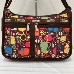 730　LeSportsac　レスポートサック　 ショルダーバッグ　斜めがけ　紐調節可能　 デラックスエブリデイ　マチ拡張　ネズミ　 マウス　アニマル　動物　総柄　ブラウン系　 茶　ナイロン　軽量　レディース