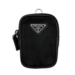 未使用　PRADA　プラダ　三角ロゴ　ミニ　ポーチ　ブラック 　ナイロン　カラビナ　チャーム　キーホルダー　スクエア　リナイロン　Re-Nylon　dl6