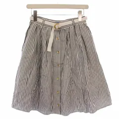 バーバリーブルーレーベル BURBERRY BLUE LABEL フレアスカート ひざ丈 ストライプ柄 ベルト付き 38 グレー 白 E1S25-153-09 /BM