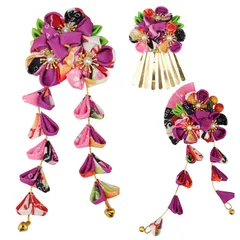 着物 振袖 袴 和装 つまみ細工 浴衣 女の子 花 十三詣り 卒業式 結婚式 七五三 夏祭り 成人式 お正月 鈴付き 3点セット 手作り 和風アップ 髪飾り 写真撮影