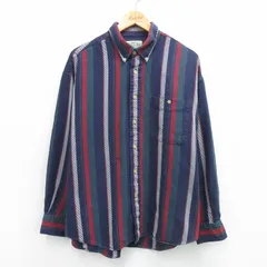 XL/古着 長袖 シャツ メンズ ボタンダウン 濃紺他 ストライプ 26feb19