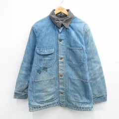 L/古着 ラングラー 長袖 ビンテージ カバーオール メンズ 70年代 70s 襟コーデュロイ コットン 紺 デニム 内側ブランケット【spe】 26feb19