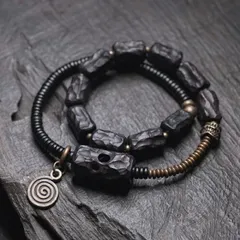 手彫り黒檀の2連ブレスレット シンプルヴィンテージ風 男女兼用 手作り ハンドメイド アクセサリー プレゼント おしゃれ 誕生日 ギフト 数量限定  SGSP027