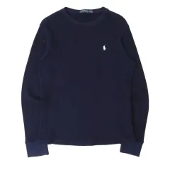 ポロラルフローレン ネイビー ホワイトポニー ワッフル ロングスリーブ Tシャツ