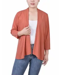 ニューヨークコレクション レディース アウター ニット・セーター プチ セーター カーディガン NY Collection Petite Solid 34 Sleeve Cardigan Sweater Carnelian