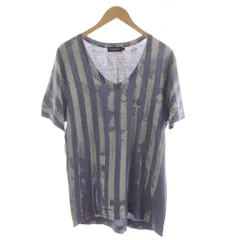 ディーゼルブラックゴールド DIESEL BLACK GOLD Tシャツ カットソー 半袖 ストライプ柄 Vネック M 紫 白 /RR