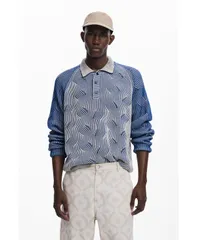 デジグアル メンズ アウター ニット・セーター ポロシャツ セーター Desigual Mens Heathered polo sweater Blue ブルーのサムネイル
