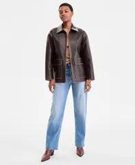 ビーシービージーマックスアズリア レディース アウター ジャケット・ブルゾン コート レザー BCBGMAXAZRIA Womens ZipFront FauxLeather Coat PXXSXXLのサムネイル