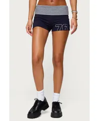 アディクテッド レディース ボトムス ハーフパンツ・ショーツ ショートパンツ Edikted Womens 76 Stripey Fold Over Shorts Navyandwhite ホワイト