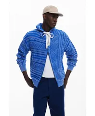 デジグアル メンズ アウター ニット・セーター Desigual Mens Zipper sweater with braided design Royal blue ブルーのサムネイル