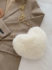 バッグ レディース ショルダーバッグ バレンタインデー特別企画:ハート型ぬいぐるみショルダーバッグ チェーンストラップ クロスボディバッグ かわいいジッパー付き財布!ハート型ぬいぐるみクロスボディバッグ チェーンス