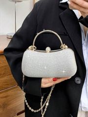 バッグ レディース ドレスバッグ 軽量ビジネスカジュアル ラインストーンデコレーション バケットバッグ ミニ巾着デザイン、クリアバッグ フォーパール バッグ イブニングバッグ、ディナーバッグ グラマラス、エレガント