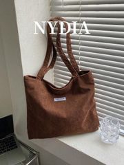 バッグ レディース トートバッグ 1個 無地コーデュロイ ショルダートートバッグ、文芸調 スクールバッグ & ブックバッグ レディース・学生用、本、ショッピング、新学期に最適、学用品、スクールバッグ、スクールハンド