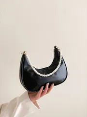 バッグ レディース ショルダーバッグ パール チェーン クレセント型 無地 ショルダーバッグ レディース ハンドバッグ